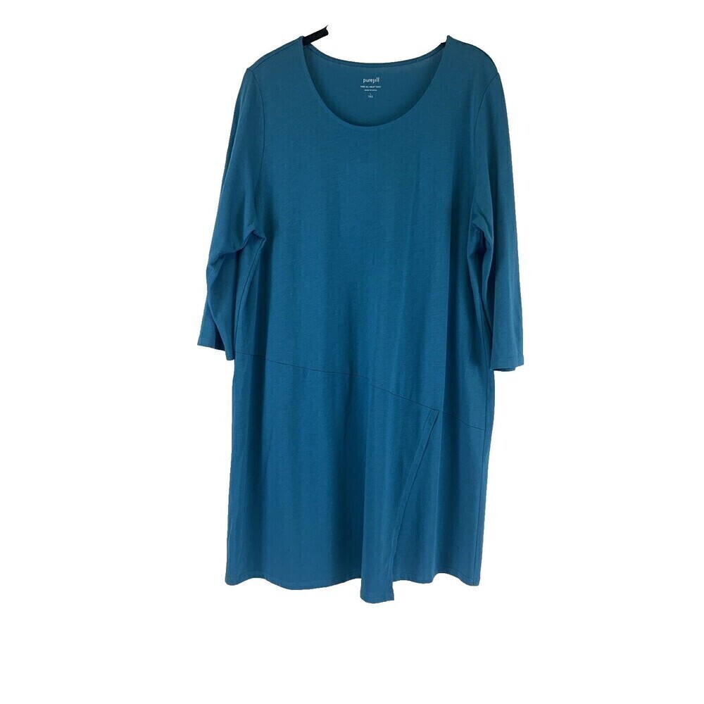 J Jill Pure Jill Wrap Tunic Blue Cotton Modal Scoop Neck Teal Womens Large Tall